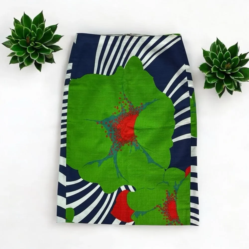 J. Crew Ratti Floral Stripes Grass Cloth Pencil Skirt